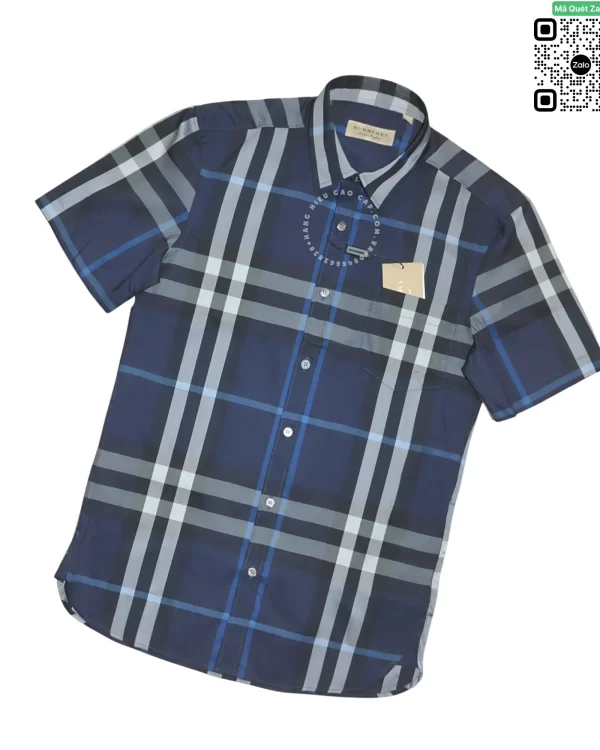 Áo Burberry cộc tay kẻ cân mầu xanh hàng hiệu chính hãng