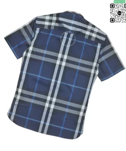 Áo Burberry cộc tay kẻ cân mầu xanh hàng hiệu chính hãng