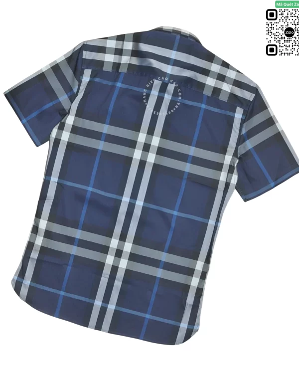 Áo Burberry cộc tay kẻ cân mầu xanh hàng hiệu chính hãng