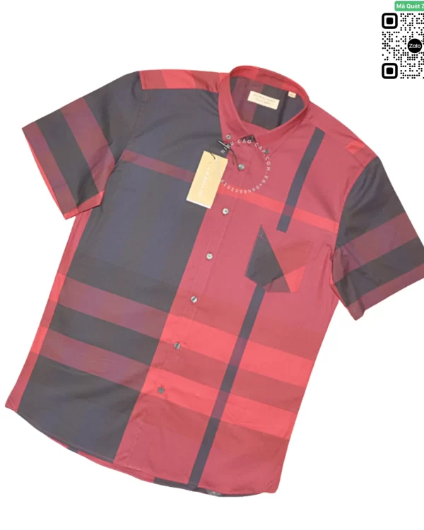 Áo Burberry ngắn tay mầu đỏ sẫm sợi tăm túi chéo hàng hiệu
