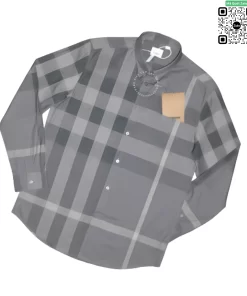 Áo Burberry dài tay kẻ lệch mầu chì hàng siêu cấp