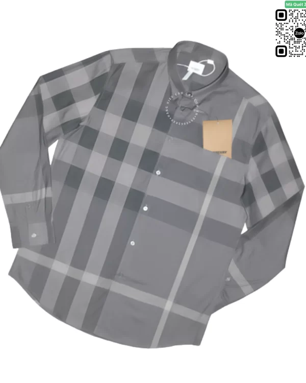 Áo Burberry dài tay kẻ lệch mầu chì hàng siêu cấp