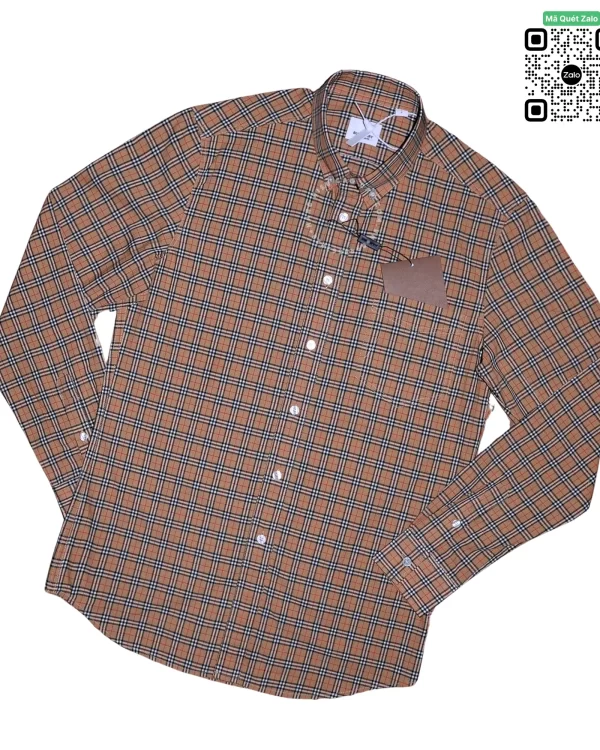 Áo Burberry dài tay kẻ nhỏ mầu vàng be hàng hiệu chính hãng