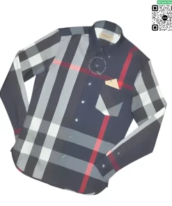 Áo Burberry dài tay kẻ to mầu xanh tím than kẻ trắng túi chéo