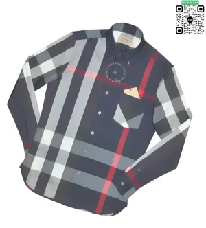 Áo Burberry dài tay kẻ to mầu xanh tím than kẻ trắng túi chéo