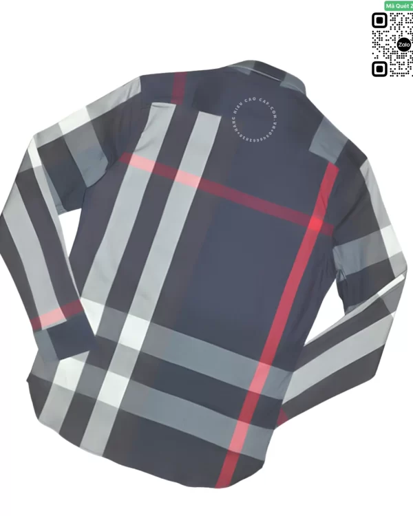 Áo Burberry dài tay kẻ to mầu xanh tím than kẻ trắng túi chéo