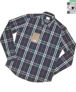 Áo Burberry kẻ nhỏ dài tay mầu xanh tím than kẻ trắng
