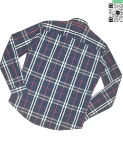 Áo Burberry kẻ nhỏ dài tay mầu xanh tím than kẻ trắng