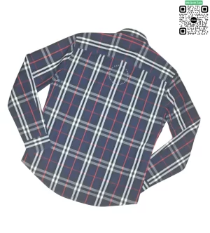 Áo Burberry kẻ nhỏ dài tay mầu xanh tím than kẻ trắng