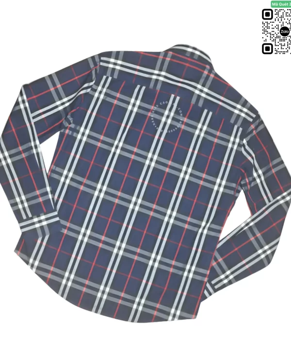 Áo Burberry kẻ nhỏ dài tay mầu xanh tím than kẻ trắng