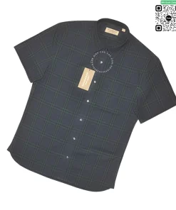 Áo Burberry kẻ nhỏ mầu xanh ngắn tay vải thô hàng hiệu authentic