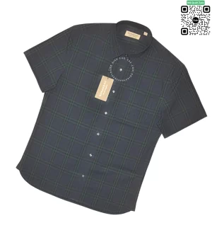 Áo Burberry kẻ nhỏ mầu xanh ngắn tay vải thô hàng hiệu authentic