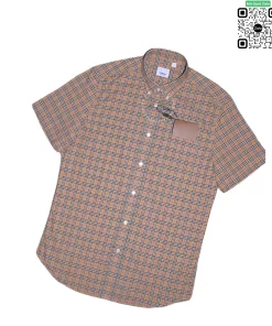 Áo Burberry kẻ nhỏ ngắn tay màu vàng be hàng hiệu chính hãng