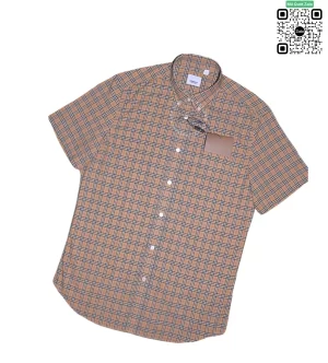 Áo Burberry kẻ nhỏ ngắn tay màu vàng be hàng hiệu chính hãng