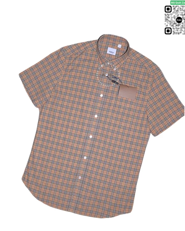 Áo Burberry kẻ nhỏ ngắn tay màu vàng be hàng hiệu chính hãng
