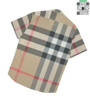 Áo Burberry like auth mầu vàng be ngắn tay kẻ sọc đỏ vải thô