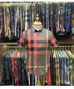 Áo Burberry mầu cam kẻ trắng cộc tay hàng hiệu cao cấp