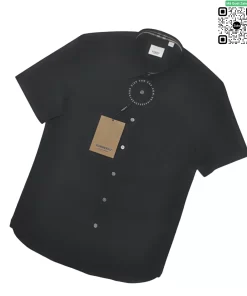 Áo Burberry mầu đen ngắn tay check cổ hàng hiệu cao cấp