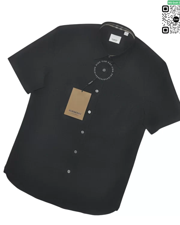 Áo Burberry mầu đen ngắn tay check cổ hàng hiệu cao cấp