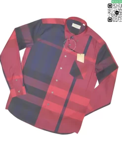 Áo Burberry mầu đỏ sọc xanh tím than kẻ to dài tay túi chéo
