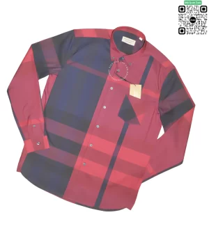 Áo Burberry mầu đỏ sọc xanh tím than kẻ to dài tay túi chéo