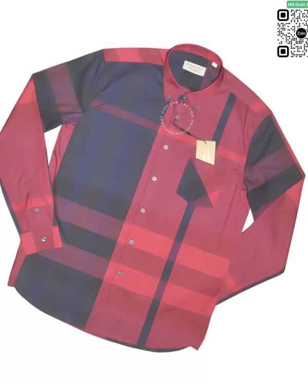 Áo Burberry mầu đỏ sọc xanh tím than kẻ to dài tay túi chéo