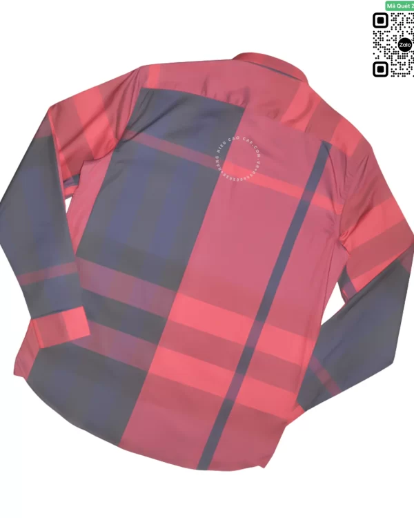 Áo Burberry mầu đỏ sọc xanh tím than kẻ to dài tay túi chéo