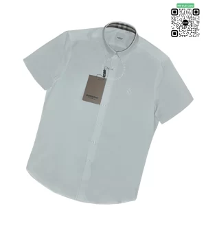 Áo Burberry mầu trắng ngắn tay check cổ logo tb hàng hiệu