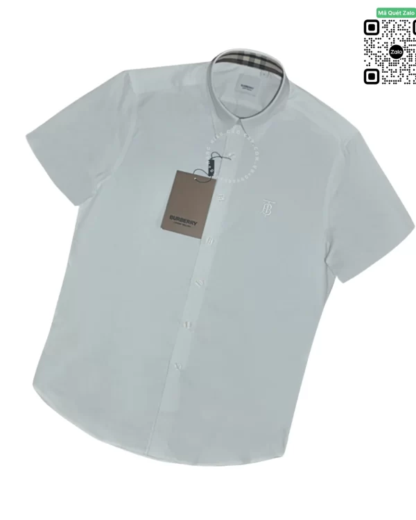 Áo Burberry mầu trắng ngắn tay check cổ logo tb hàng hiệu