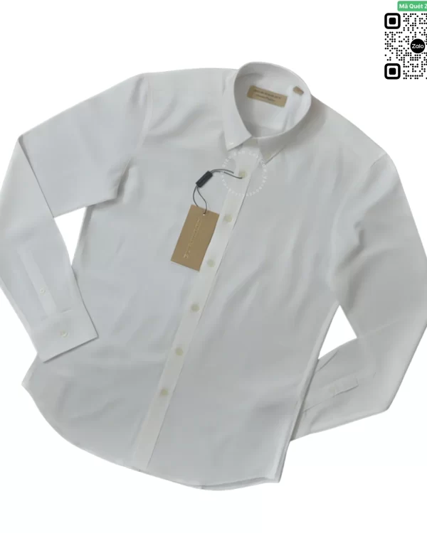 Áo Burberry mầu trắng vân chìm dài tay hàng hiệu chính hãng