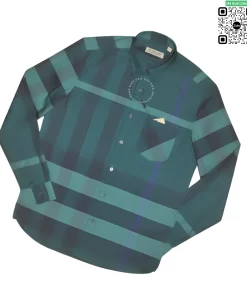 Áo Burberry mầu xanh dương vải sợi tăm túi chéo kẻ lệch