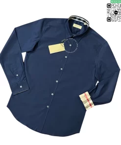 Áo Burberry mầu xanh tím than dài tay check cổ tay