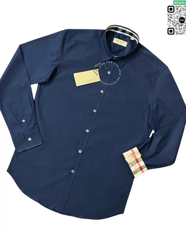Áo Burberry mầu xanh tím than dài tay check cổ tay
