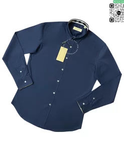 Áo Burberry mầu xanh tím than dài tay check cổ tay