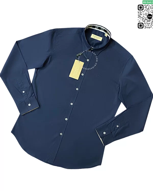 Áo Burberry mầu xanh tím than dài tay check cổ tay
