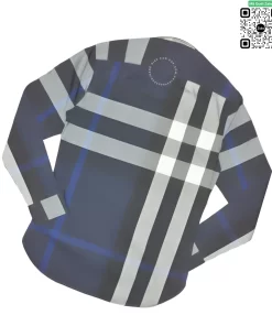 Áo Burberry màu xanh trắng dài tay vải thô kẻ lệch