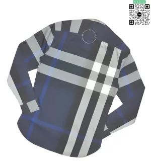 Áo Burberry màu xanh trắng dài tay vải thô kẻ lệch