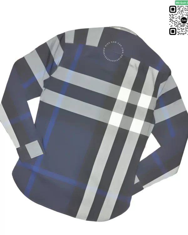 Áo Burberry màu xanh trắng dài tay vải thô kẻ lệch
