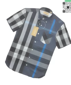 Áo Burberry mầu xanh túi chéo vải sợi tăm ngắn tay hàng hiệu