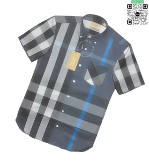 Áo Burberry mầu xanh túi chéo vải sợi tăm ngắn tay hàng hiệu