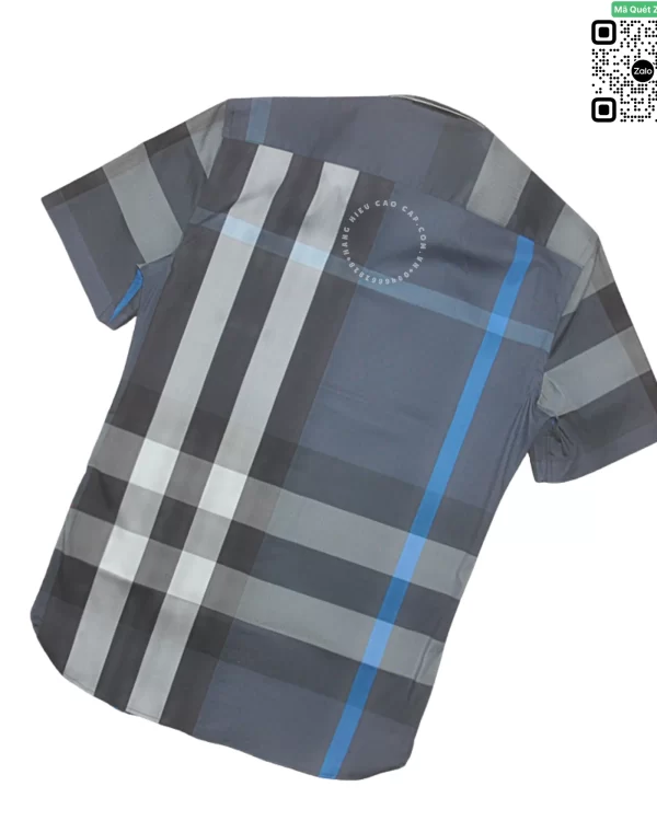 Áo Burberry mầu xanh túi chéo vải sợi tăm ngắn tay hàng hiệu