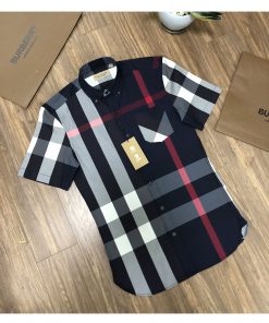 Áo Burberry nam cộc tay kẻ to lệch mầu đen trắng