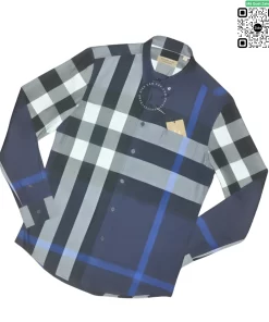Áo Burberry nam dài tay kẻ lệch mầu xanh tím than kẻ caro