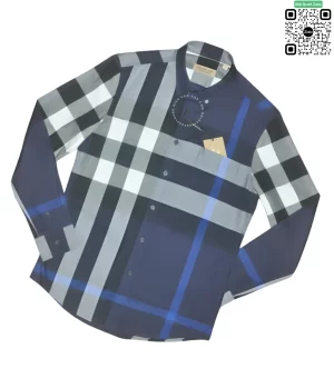 Áo Burberry nam dài tay kẻ lệch mầu xanh tím than kẻ caro