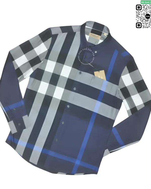Áo Burberry nam dài tay kẻ lệch mầu xanh tím than kẻ caro