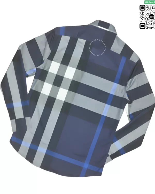 Áo Burberry nam dài tay kẻ lệch mầu xanh tím than kẻ caro