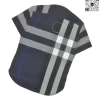 Áo Burberry nam mầu xanh tím than kẻ trắng ngắn tay kẻ lệch vải thô