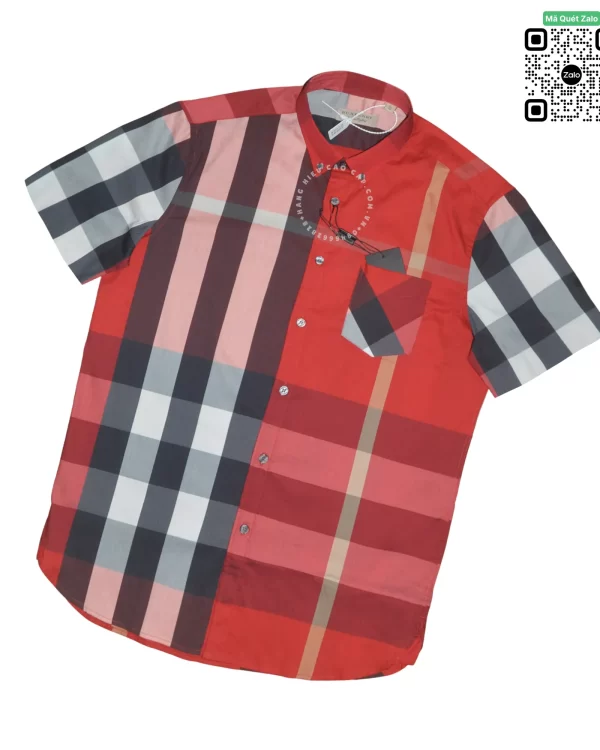 Áo Burberry ngắn tay mầu đỏ túi chéo vải sợi tăm hàng cao cấp