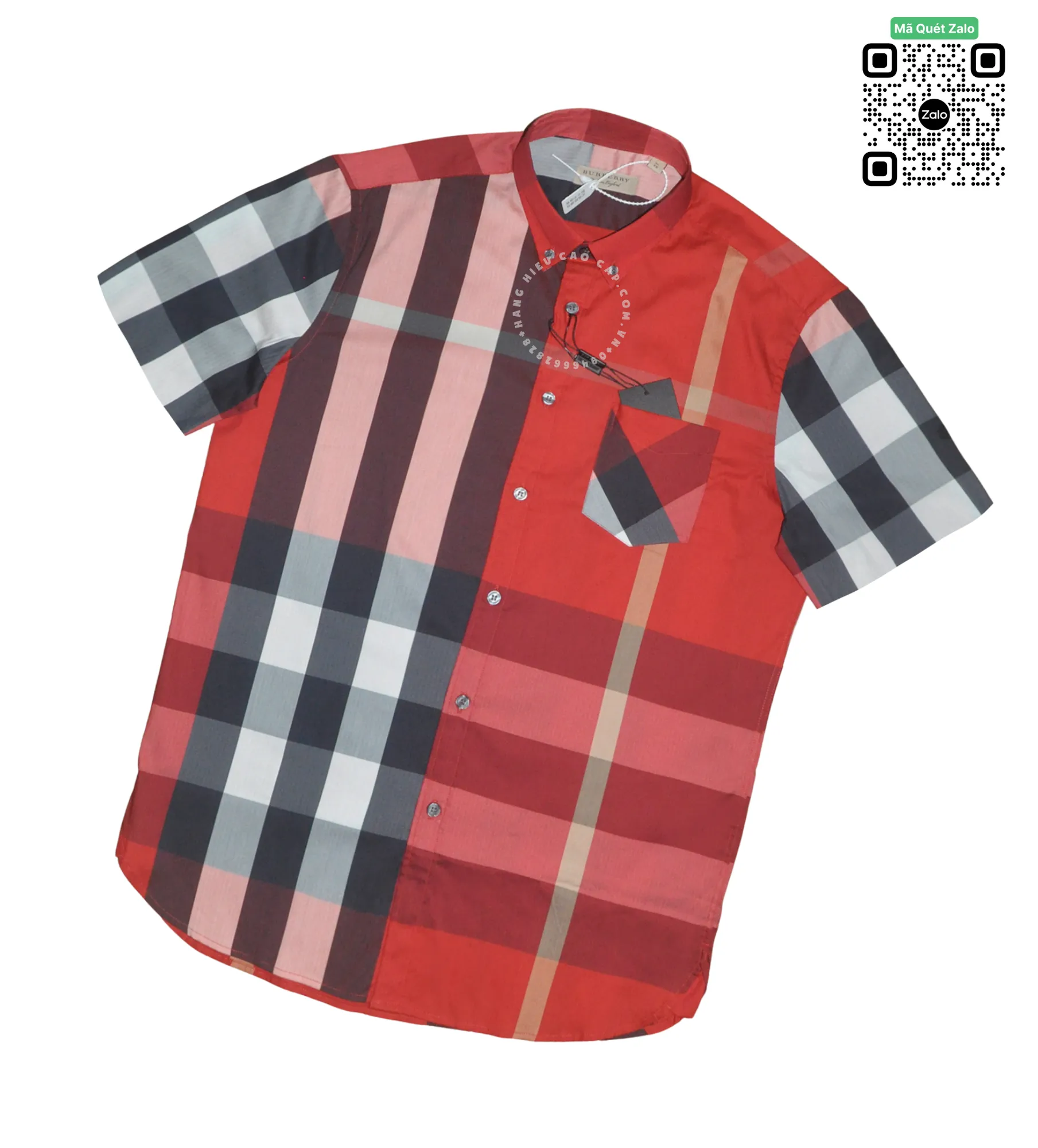 Áo Burberry ngắn tay mầu đỏ túi chéo vải sợi tăm hàng cao cấp