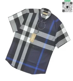 Áo Burberry ngắn tay mầu xanh kẻ trắng vải mềm hàng hiệu siêu cấp
